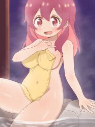 1girl arm_support blush breasts covered_navel highres large_breasts long_hair looking_at_viewer matching_hair/eyes murosaki_miyo naked_towel onii-chan_wa_oshimai! open_mouth partially_submerged red_eyes red_hair shadow smile solo steam tekisui towel towel_over_breasts water wet rating:Questionable score:32 user:Qwertyuiop999