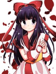  1girl ainu_clothes breasts hair_ribbon highres legs long_hair looking_at_viewer medium_breasts nakoruru own_hands_together pants purple_eyes purple_hair ribbon samurai_spirits smile snk solo the_king_of_fighters 