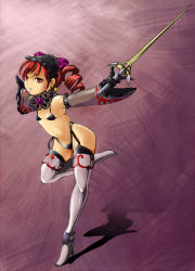 1girl amy_sorel bikini boots bra choker detached_sleeves drill_hair earrings female_focus flat_chest garter_straps gloves highres jewelry kanari_(km) micro_bikini rapier red_eyes red_hair revealing_clothes solo soul_calibur soulcalibur soulcalibur_iv swimsuit sword thigh_boots thighhighs twin_drills twintails underwear weapon rating:Questionable score:25 user:twilight_jester