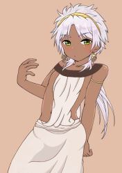  1boy arabian_clothes dark-skinned_male dark_skin egyptian_clothes green_eyes magi_the_labyrinth_of_magic navel ponytail shota solo sphintus_carmen third-party_edit white_hair  rating:Questionable score:4 user:xxme1546