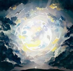  1other androgynous blue_clouds cape cloud constellation full_moon light moon night night_sky original scenery signature silhouette sky sky_focus star_(symbol) tofuvi very_wide_shot white_cape white_hair 