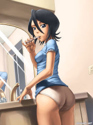 00s 1girl absurdres ass bathroom black_hair bleach bottomless breasts female_focus highres indoors kuchiki_rukia mirror no_pants panties short_hair solo source_request speh standing toothbrush underwear white_panties rating:Questionable score:191 user:Anonymous