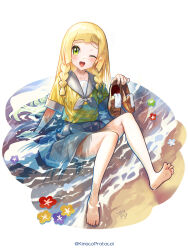  alternate_costume barefoot blonde_hair green_eyes kinocopro lillie_(pokemon) pokemon pokemon_sm solo 