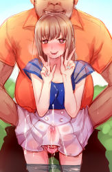  2boys ahegao anal blush brown_hair bulge character_request clothes_pull crossdressing cum cum_in_clothes cum_through_clothes cumdrip double_v ejaculating_while_penetrated ejaculation erection erection_under_clothes heart heart-shaped_pupils height_difference highres looking_at_viewer male_focus male_penetrated multiple_boys nail_polish naughty_face open_mouth panties pantyhose pantyhose_pull saliva shota skirt smile sweat symbol-shaped_pupils trap tsukuru_(seki_sabato) underwear v yaoi  rating:Explicit score:344 user:mrdie01