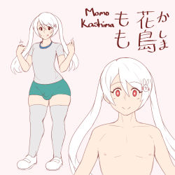 1futa blonde_hair bulge closed_mouth flaccid flat_chest futanari gaikiken hair_ornament hairclip kashima_momo long_hair looking_at_viewer nipples original penis red_eyes shoes simple_background small_penis smile solo standing thighhighs tongue tongue_out topless_frame twintails upper_body