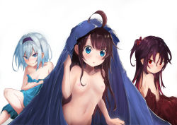 10s 3girls :o ahoge aori_akabane black_hair blue_eyes blush breasts closed_mouth collarbone covering_privates female_focus hair_between_eyes hairband hinatsuru_ai loli long_hair looking_at_viewer looking_back multiple_girls navel nipples nude_cover out-of-frame_censoring red_eyes ryuuou_no_oshigoto! silver_hair simple_background small_breasts sora_ginko thighhighs v-shaped_eyebrows very_long_hair white_background yashajin_ai rating:Questionable score:15 user:Domestic_Importer