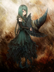  1girl black_hair blue_eyes demon&#039;s_souls detached_sleeves dress female_focus from_software full_body gradient_background hat highres ise_(pixiv2136520) long_hair pointy_footwear shoes solo witch witch_hat yuria_the_witch  rating:Sensitive score:17 user:Tsaitek