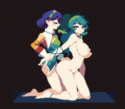  2girls 4qw5 animated animated_gif blue_hair bottomless bouncing_breasts breasts closed_eyes clothed_female_nude_female completely_nude from_side futa_with_female futanari haniyasushin_keiki large_breasts looking_at_another looking_back looking_to_the_side multiple_girls navel nipples nude penis red_eyes sex sex_from_behind tenkyuu_chimata touhou  rating:Explicit score:219 user:A.V.