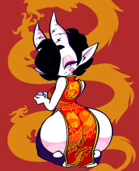  absurdres ass chinese_new_year demon_girl highres huge_ass smirk third-party_edit wide_hips 
