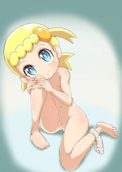 1girl :3 asymmetrical_hair barefoot blonde_hair blue_eyes bonnie_(pokemon) cleft_of_venus closed_mouth creatures_(company) feet flat_chest full_body game_freak highres knee_up loli looking_at_viewer momo_noji navel nintendo nipples panties_around_leg pokemon pokemon_(anime) pokemon_xy_(anime) pussy sitting smile solo toes uncensored underwear underwear_only rating:Explicit score:53 user:Domestic_Importer