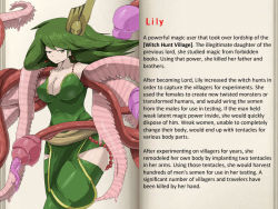  character_profile green_hair lily_(mon-musu_quest!) mon-musu_quest! monster_girl tagme tentacles text_focus translated  rating:Sensitive score:18 user:AmazingAmaya
