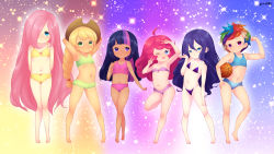  6+girls ahoge applejack arms_behind_back bare_arms bare_legs bare_shoulders barefoot basketball blush born-to-die bow bow_bra bow_panties bra braid closed_mouth collarbone dark-skinned_female dark_skin double_v earrings feet female_focus flat_chest fluttershy full_body green_bra green_eyes green_hair green_panties hair_between_eyes hair_over_one_eye hat heart heart_in_eye highres jewelry loli long_hair looking_at_viewer midriff mouth_hold multicolored_hair multiple_girls my_little_pony my_little_pony:_equestria_girls my_little_pony:_friendship_is_magic navel panties personification pink_bow pink_bra pink_panties pinkie_pie purple_hair rainbow_dash rainbow_hair rarity_(my_little_pony) short_hair single_braid standing standing_on_one_leg symbol_in_eye twilight_sparkle underwear v  rating:Questionable score:66 user:Domestic_Importer