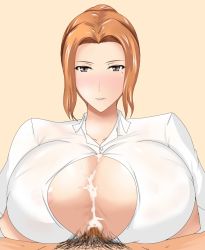  1girl breasts censored highres huge_breasts juno_(pixiv32541104) kyouka_tachibana orange_hair paizuri penis pubic_hair  rating:Explicit score:49 user:115-3lder