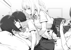1boy 2girls age_difference bed black_hair blonde_hair blush breasts closed_eyes clothed_sex collar collared_shirt comic commentary_request dry_humping girl_sandwich greyscale hair_between_eyes holding holding_phone humping implied_sex large_breasts long_hair looking_at_another lying medium_hair monochrome multiple_girls on_back on_bed onee-shota open_mouth phone pillow pleated_skirt recording sandwiched sex shirt shirt_tucked_in short_hair short_sleeves shota sidelocks simple_background skirt sky-freedom sweat sweatdrop teenage_girl_and_younger_boy white_background white_shirt wing_collar yui_(sky-freedom) rating:Questionable score:387 user:danbooru