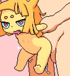1boy 1girl akai_(ugokashitari) animal_ears animated animated_gif arm_grab blonde_hair blunt_bangs cum cum_in_pussy cum_inflation dangling_legs drooling ejaculation fang flat_chest fox_ears fox_girl heart held_up hetero inflation interspecies kontan loli nipples pink_eyes pixel_art sex sex_from_behind spoken_heart stomach_bulge suspended_congress vaginal youkai_watch youkai_watch_3 rating:Explicit score:872 user:fdsdffsd48fsd