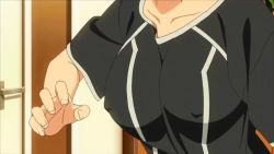  animated animated_gif blush breasts brown_hair covered_erect_nipples gender_request genderswap grabbing grabbing_another&#039;s_breast green_eyes large_breasts maken-ki! moaning ooyama_takeru solo takami_akio  rating:Questionable score:50 user:misterjohneggman