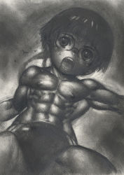 androgynous apyoapyo flat_chest gender_request glasses hip_focus loli makki_(apyoapyo) monochrome muscular short_hair source_request thick_thighs thighs wide_hips rating:Questionable score:9 user:Fynneun