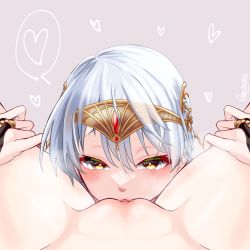 2girls black_gloves blush bottomless bridal_gauntlets censored commentary_request commission crown cunnilingus female_pov fingerless_gloves fire_emblem fire_emblem:_radiant_dawn gloves grey_hair half_updo heart highres long_hair marth-chan_(micaiah_mrmm) micaiah_(fire_emblem) mosaic_censoring multiple_girls nintendo official_alternate_costume oral pink_background pixiv_commission pov pov_crotch pussy ribbon simple_background sitting sitting_on_face sitting_on_person solo_focus spoken_heart thigh_grab tiara yellow_eyes yuri rating:Explicit score:76 user:danbooru