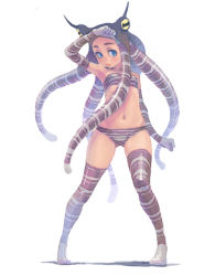  1girl bandeau_bikini blue_eyes cephalopod_eyes elbow_gloves extra_eyes flat_chest gloves monster_girl navel octopus panties simple_background solo strapless striped_clothes striped_panties striped_thighhighs tentacle_hair thighhighs tube_top underwear wemp weno yellow_eyes  rating:Questionable score:9 user:danbooru
