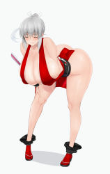 1girl ass blush breasts cleavage cosplay crossover closed_eyes fatal_fury full_body highres huge_ass huge_breasts leaning_forward libre long_hair shiranui_mai shiranui_mai_(cosplay) sideboob silver_hair smile snk solo standing the_king_of_fighters uzaki-chan_wa_asobitai! uzaki_tsuki rating:Questionable score:82 user:jojosstand