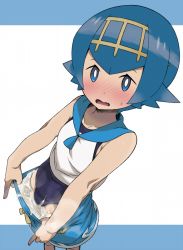 1girl blue_eyes blue_hair blush bright_pupils cameltoe clothes_pull collagen creatures_(company) cum cum_in_clothes fat_mons female_focus game_freak lana_(pokemon) loli matching_hair/eyes nintendo npc_trainer one-piece_swimsuit open_mouth pokemon pokemon_sm short_hair shorts shorts_pull solo swimsuit swimsuit_under_clothes trial_captain white_pupils rating:Explicit score:216 user:Dweenie
