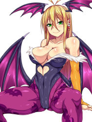 1girl amau_(kosmos) animal_print antenna_hair arms_at_sides bare_shoulders bat_print bat_wings black_leotard blonde_hair breasts cameltoe cleavage closed_mouth clothing_cutout collarbone commentary_request cosplay fang fang_out gluteal_fold green_eyes hair_between_eyes halloween head_wings heart_cutout large_breasts leotard long_hair looking_at_viewer morrigan_aensland morrigan_aensland_(cosplay) off_shoulder pantyhose pink_pantyhose print_pantyhose simple_background sitting smile solo spread_legs tsurime tsurumaki_maki vampire_(game) very_long_hair voiceroid white_background wings rating:Questionable score:20 user:danbooru