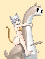 1girl animal_ears barefoot bikini blue_eyes breasts cat_ears cat_tail cleavage fairy_tail feet large_breasts lisanna_strauss looking_at_viewer mashima_hiro official_art swimsuit tail white_hair rating:Sensitive score:33 user:extreamryohei