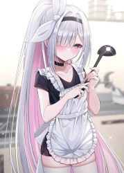  1girl blue_archive fukemachi grey_eyes long_hair looking_at_viewer maid multicolored_hair plana_(blue_archive) ponytail solo two-tone_hair white_hair  rating:General score:4 user:victusr34