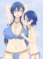  1boy 1girl age_difference armpits blue_eyes blue_hair breasts breasts_squeezed_together brother_and_sister cosplay crossdressing femdom fire_emblem fire_emblem:_genealogy_of_the_holy_war fire_emblem_awakening fire_emblem_heroes grabbing grabbing_another&#039;s_breast groping hetero highres huge_breasts incest jewelry large_breasts lene_(fire_emblem) lene_(fire_emblem)_(cosplay) licking licking_armpit little_brother long_hair lucina_(fire_emblem) mature_female midriff morgan_(fire_emblem) morgan_(male)_(fire_emblem) navel necklace nintendo nipples no_bra no_panties open_mouth pubic_hair raigarasu revealing_clothes short_hair shota siblings smile sweat teenage_girl_and_younger_boy third-party_edit  rating:Questionable score:28 user:trw