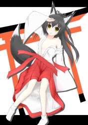  1girl absurdres animal_ears female_focus fox_ears fox_tail highres japanese_clothes kokuko_ryouka miko mizuki_(kogetsu-tei) solo tagme tail 