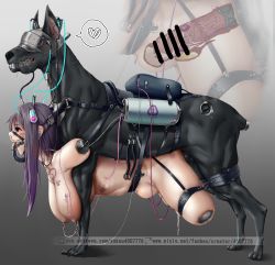  1girl amputee animal animal_penis bad_id bad_pixiv_id bag bar_censor bdsm belly_riding bestiality black_eyes bladder blindfold body_modification bondage bound breast_tattoo breasts carrying censored cross-section cum cum_in_pussy curvy cyborg dog dog_penis earbuds earphones ejaculation electrostimulation empty_eyes from_side full_body gradient_background grey_background hanging_breasts harness highres hose internal_cumshot internal_view large_breasts mind_control nude paw_tattoo penis purple_hair pussy_juice quadruple_amputee scar simple_background slave slave_tattoo spitroast stomach_bulge tattoo uterus vaginal wire yakou_(4507770)  rating:Explicit score:405 user:DougDimmadome