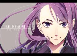  00s 1boy bad_id bad_pixiv_id character_name chocoyou copyright_name grey_background letterboxed long_hair male_focus portrait purple_eyes purple_hair smile solo tales_of_(series) tales_of_vesperia yuri_lowell 