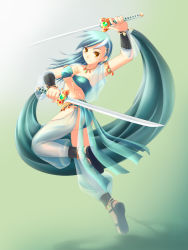 1girl dual_wielding earrings exotic harem_pants holding jewelry lyra_heartstrings maxwindy multicolored_hair my_little_pony my_little_pony:_friendship_is_magic necklace pants personification sandals standing standing_on_one_leg sword two-tone_hair weapon rating:Sensitive score:36 user:hellarmy