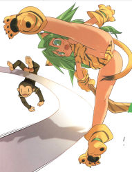1girl animal_ears animal_hands animal_print ass blade_(galaxist) boomerang bottomless cat_ears cat_tail censored cham_cham convenient_censoring fang gloves green_eyes green_hair loli long_hair monkey no_panties paku_paku paw_gloves paw_shoes queen&#039;s_blade queen&#039;s_gate samurai_spirits shoes snk spread_legs tail tiger_print weapon rating:Questionable score:46 user:danbooru