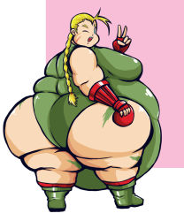  ass beret blonde_hair blue_eyes boots breasts cammy_white capcom fat fingerless_gloves gloves happy hat huge_ass large_breasts legs looking_at_viewer one_eye_closed ponytails scar simple_background smile street_fighter thong unitard weight_gain wide_hips wink  rating:Questionable score:3 user:XD00155