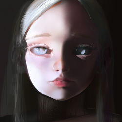  1girl absurdres albino artist_name bad_id bad_pixiv_id bright_pupils close-up closed_mouth colored_eyelashes expressionless eyelashes grey_eyes highres lips long_hair looking_at_viewer original portrait realistic shadow sidelighting solo straight-on straight_hair sweetonedollar white_hair white_pupils  rating:General score:31 user:danbooru