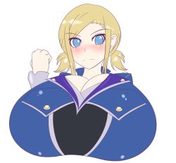  10s angry awashima_seri blonde_hair blue_eyes breasts clenched_hand gigantic_breasts jcdr k-project  rating:Questionable score:35 user:Milistaier