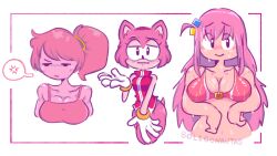  3girls adventure_time amy_rose angry belly bikini blush bocchi_the_rock! boligonautas bottomless breasts cleavage cube_hair_ornament furry furry_female gloves gotoh_hitori hair_ornament hedgehog hedgehog_ears hedgehog_girl hedgehog_tail multiple_girls navel nervous pink_fur pink_hair pink_shirt ponytail princess_bonnibel_bubblegum shirt simple_background sonic_(series) sweat sweatdrop swimsuit tail thick_arms thick_thighs thighs watermark white_background 