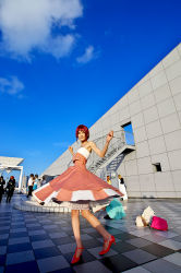  cosplay evening_gown highres hino_kahoko kiniro_no_corda kouzuki_suzuka photo_(medium) red_hair 