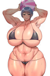  absurdres armpit_hair bikini breasts female_pubic_hair highres huge_breasts muscular muscular_female natedecock natsumi_(natedecock) pubic_hair sweat swimsuit thick_thighs thighs wide_hips 