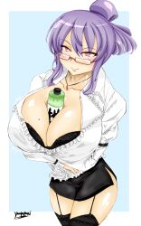 1girl absurdres breasts cleavage glasses highres huge_breasts purple_hair senran_kagura solo rin_(senran_kagura) rating:Questionable score:17 user:jojosstand