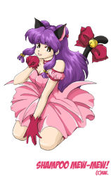  1girl cosplay double_bun dress hair_bun long_hair looking_at_viewer mew_ichigo pink_dress purple_hair ranma_1/2 shampoo_(ranma_1/2)  rating:Questionable score:1 user:ransha