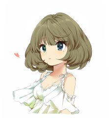  1girl blue_eyes breasts brown_hair caracorn cleavage dress eyes_visible_through_hair green_eyes heart heterochromia no_nose short_hair simple_background small_breasts tagme white_background  rating:Sensitive score:3 user:ytldhd