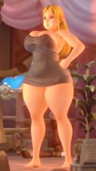 1girl 3d animated ass_expansion barefoot blonde_hair blue_eyes breast_expansion breasts cleavage curvy female_focus full_body hands_on_own_hips large_breasts long_hair n-nurico nail_polish nintendo pointy_ears princess_zelda solo sound sudden_weight_gain tagme the_legend_of_zelda thick_thighs thighs toenail_polish toenails video wide_hips 