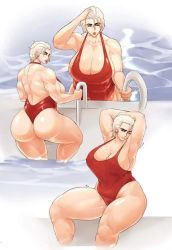  ass breasts character_request copyright_request huge_ass jujunaught large_breasts muscular muscular_female one-piece_swimsuit pool red_one-piece_swimsuit swimsuit thick_thighs thighs white_hair  rating:Sensitive score:69 user:Nazonig