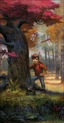 autumn_leaves bad_tag backpack bag brown_hair bug child dragonfly forest insect jana_schirmer nature realistic scenery smile solo sword toy_sword tree weapon wooden_sword rating:Sensitive score:0 user:danbooru