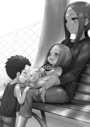 1boy 2girls :q age_difference assisted_exposure babu bar_censor barefoot bench bisexual_female blush brown_hair censored child_on_child closed_eyes commentary_request embarrassed exhibitionism feet female_collaborator female_pervert fingering flying_sweatdrops greyscale highres incest karakai_jouzu_no_(moto)_takagi-san karakai_jouzu_no_takagi-san loli long_sleeves monochrome mother_and_daughter multiple_girls naughty_face nervous nishikata_chii outdoors panties_around_leg pants park_bench pervert public_indecency pussy short_hair sidelocks sitting sitting_on_lap sitting_on_person soles spot_color spread_legs spread_pussy staring takagi-san toes tongue tongue_out rating:Explicit score:968 user:danbooru