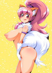  1girl animal_ears ass blush breasts cat_ears cat_girl cat_tail female_focus furry furry_female highres huge_breasts licking_lips long_hair looking_back nipples nude perisie_(star_ocean) ponytail profile red_eyes red_hair ryoi simple_background solo standing star_ocean star_ocean_first_departure tail tongue tongue_out very_long_hair  rating:Questionable score:58 user:Xander