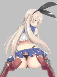  10s 1girl ass boots gloves hair_ornament highres kantai_collection long_hair looking_back navel salmon_(saaamon) shimakaze_(kancolle) thighhighs thighs thong 