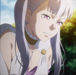  1girl black_clover breasts cleavage earrings highres jewelry noelle_silva purple_eyes silver_hair stitched third-party_edit twintails  rating:Sensitive score:20 user:YuukoLover
